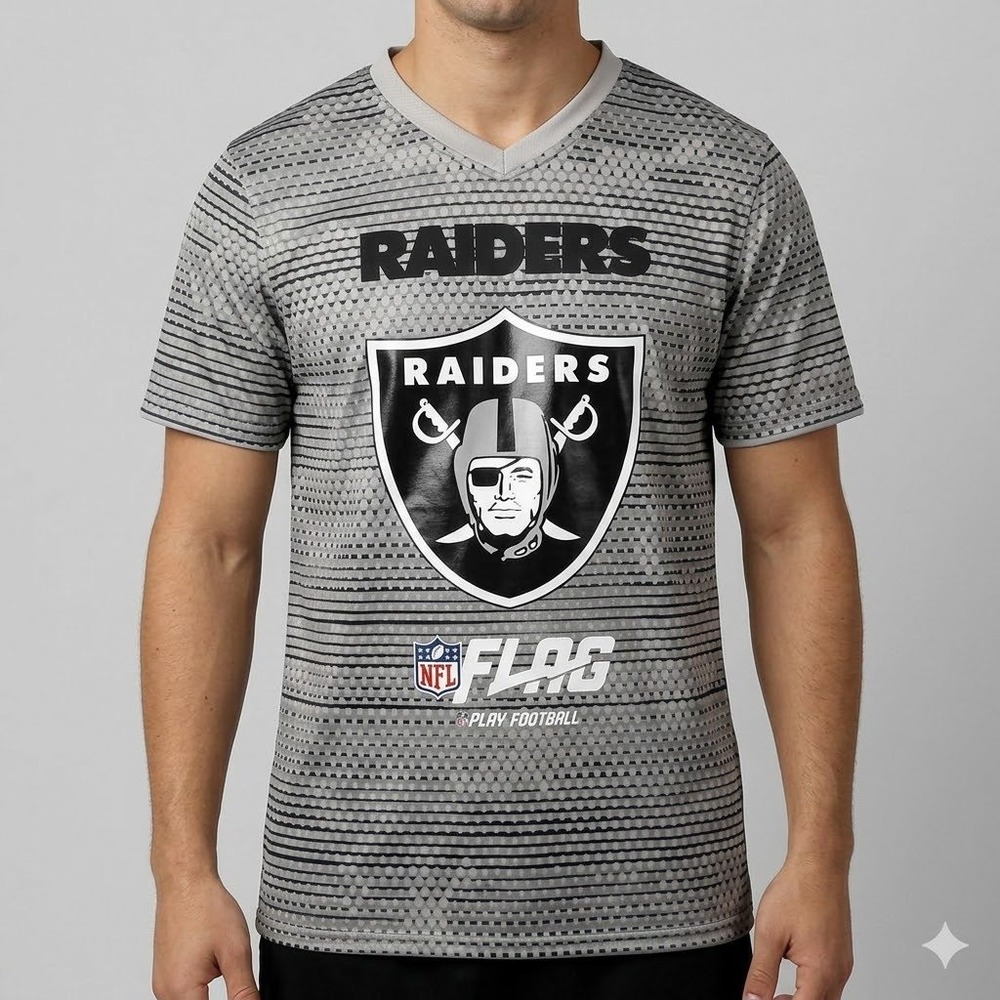 NFL FLAG Raiders Jersey Men's Adult Medium V-Neck‎ Performance Shirt EUC